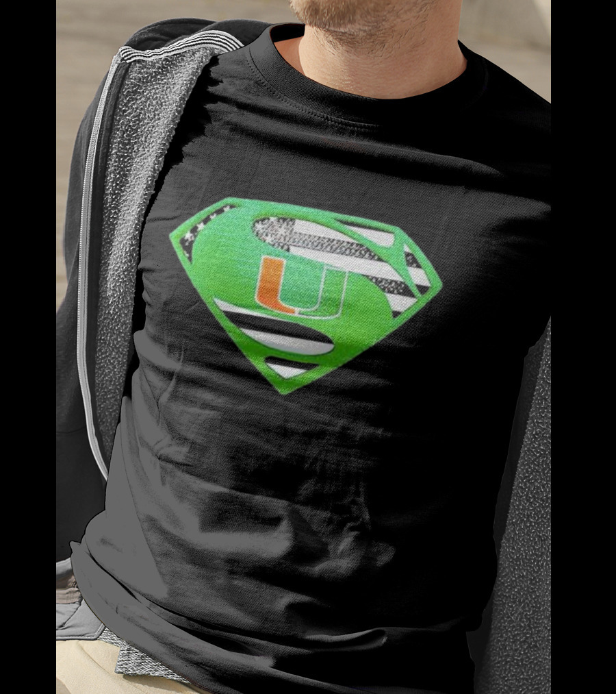 Miami Hurricanes USA Flag Superman T-Shirt