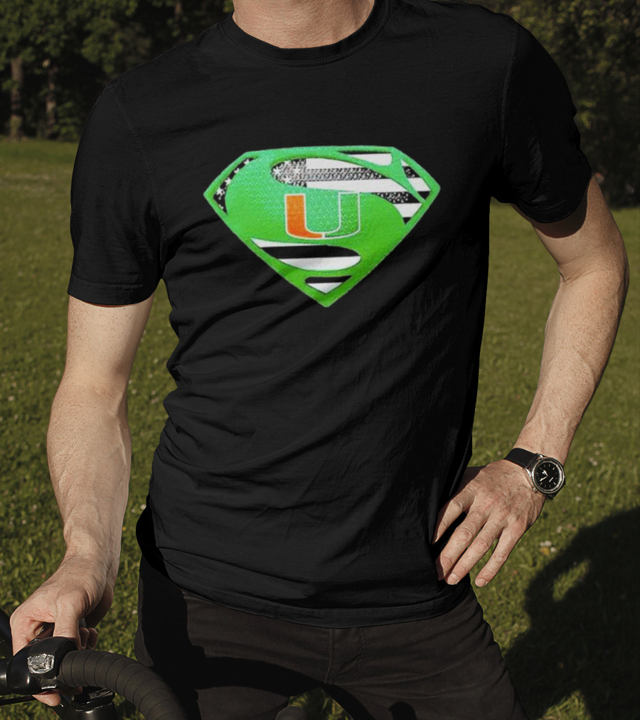 Miami Hurricanes USA Flag Superman T-Shirt