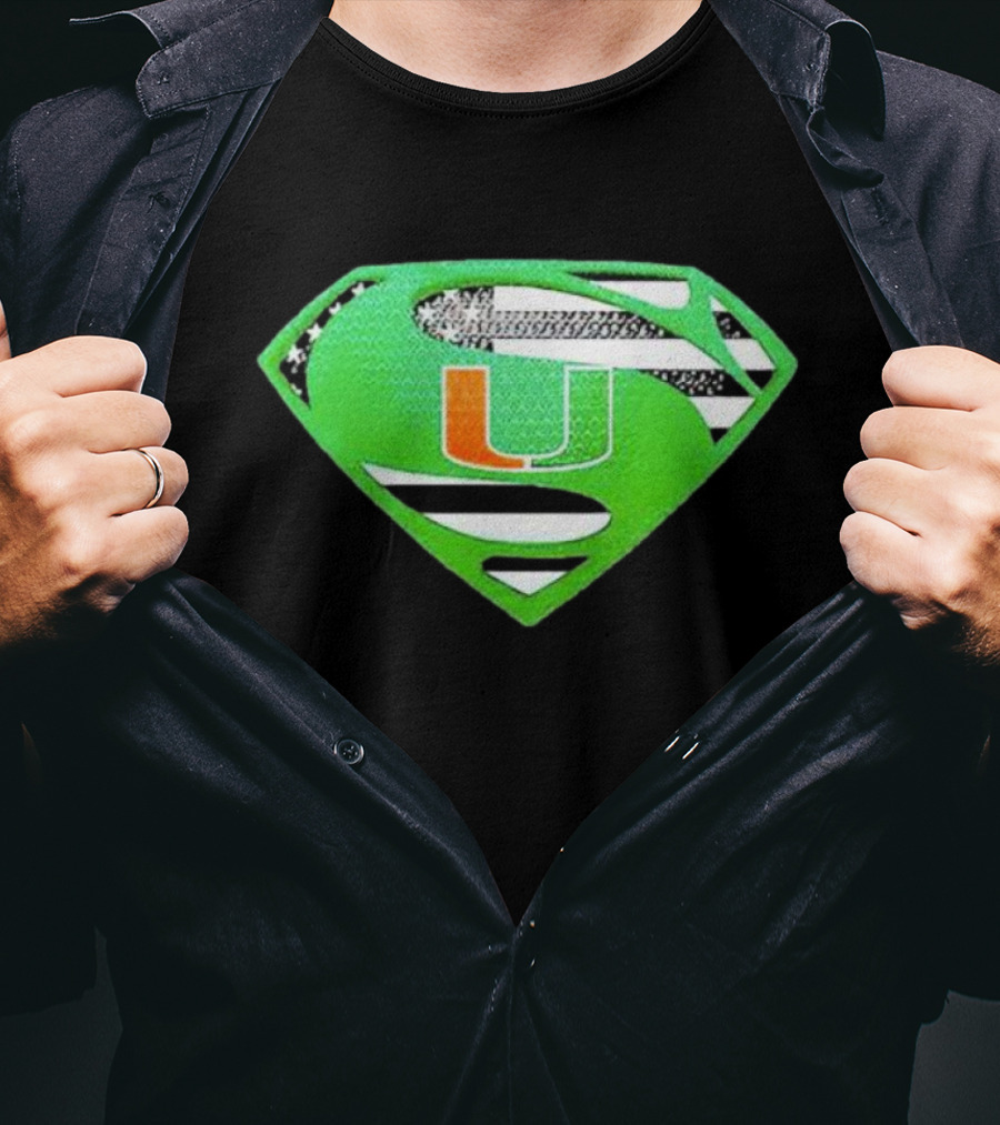 Miami Hurricanes USA Flag Superman T-Shirt