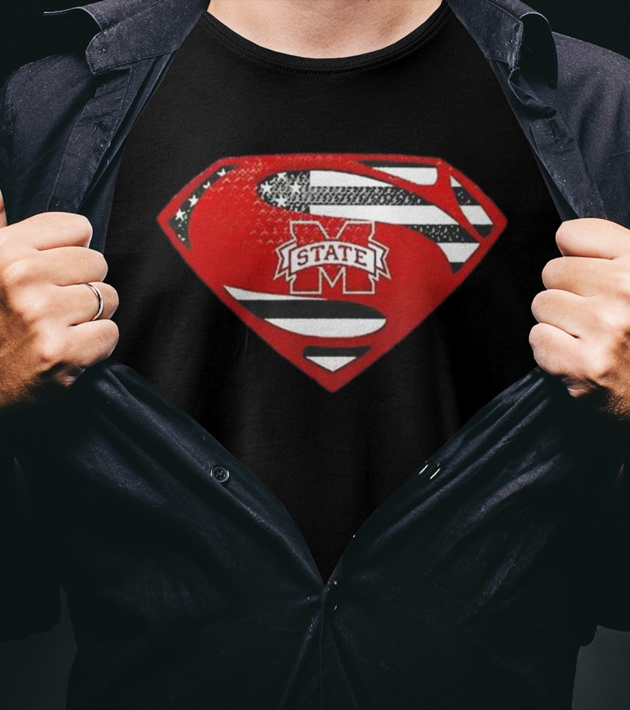 Usa Flag Mississippi State Bulldogs Superman Shield T-Shirt