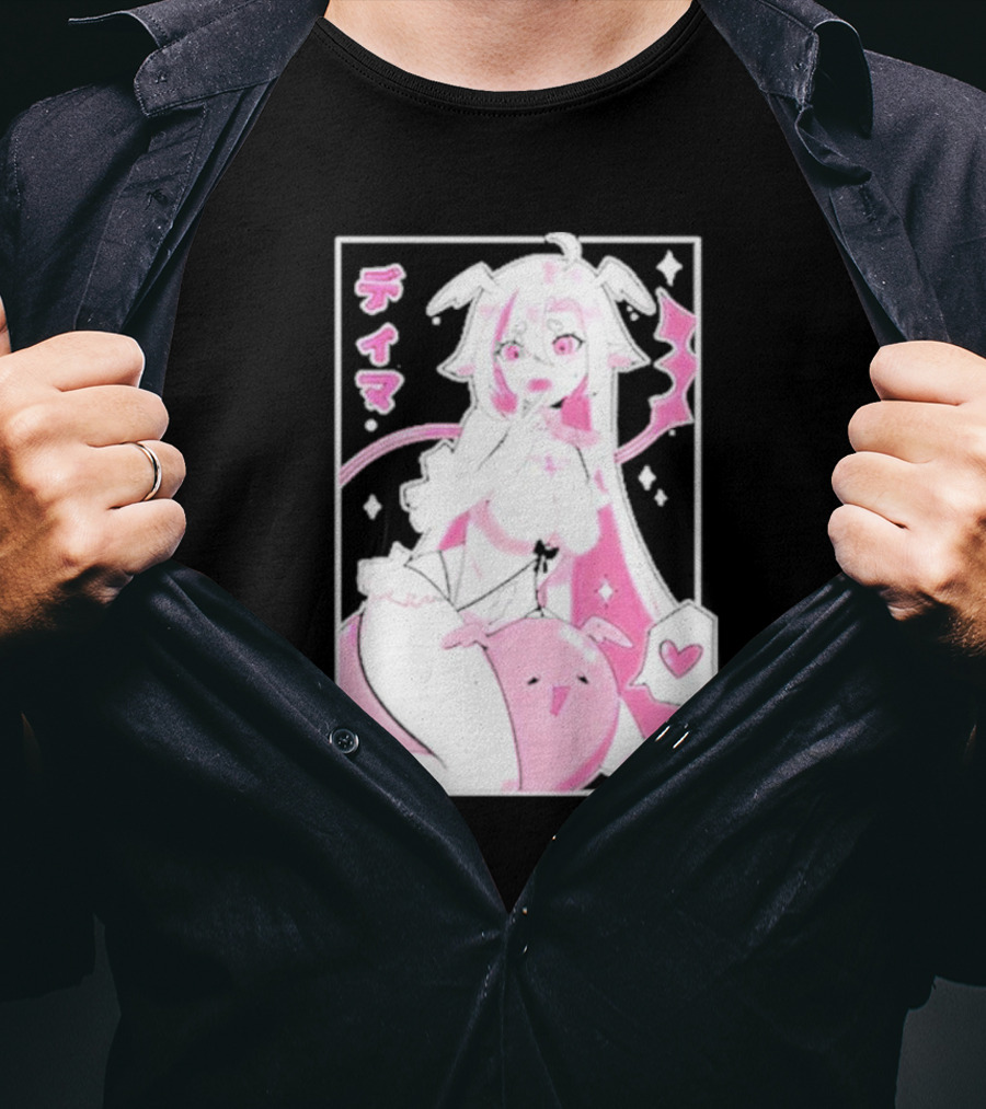 Uwumarket Dimatheduchess Thigh Love Pink Anime Character With Heart And Japanese Text T-Shirt