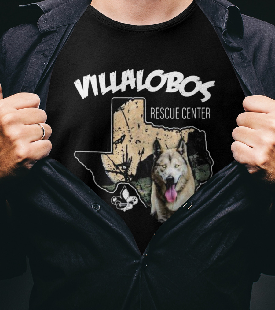Villalobos Rescue Center Texas Map And Wolf T-Shirt