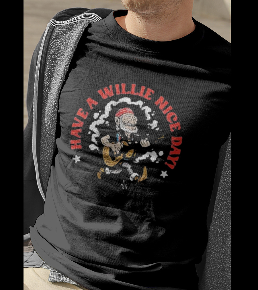 Have A Willie Nice Day Cartoon Guitarist With Bandana T-Shirt