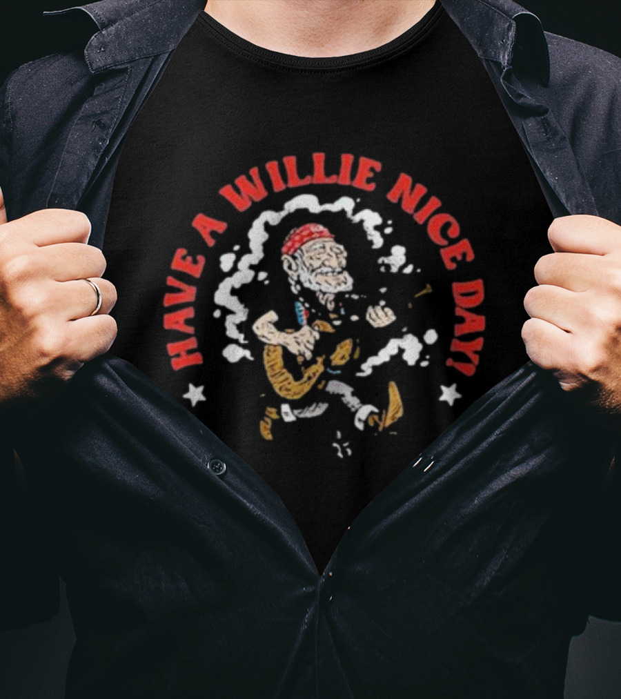 Have A Willie Nice Day Cartoon Guitarist With Bandana T-Shirt