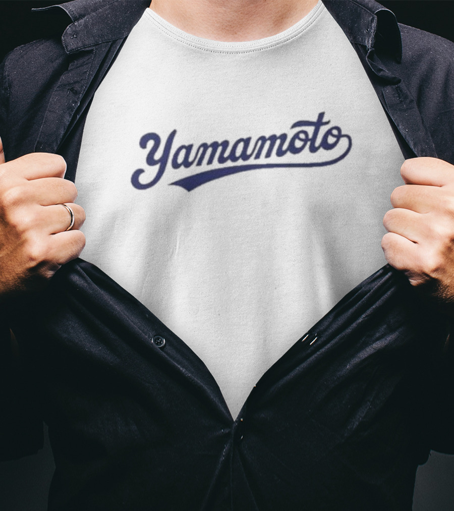Yoshinobu Yamamoto Yamamoto Blue Script Font T-Shirt