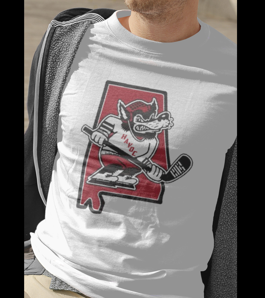 Havoc Retro Wolf Hockey Red Alabama Outline T-Shirt