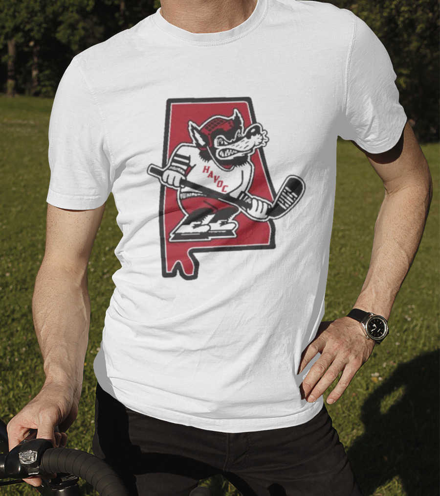Havoc Retro Wolf Hockey Red Alabama Outline T-Shirt