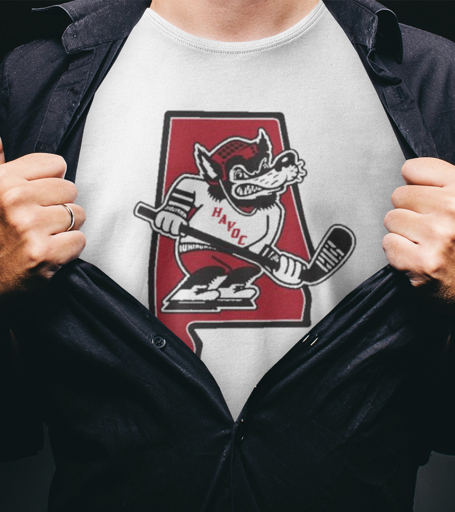 Havoc Retro Wolf Hockey Red Alabama Outline T-Shirt