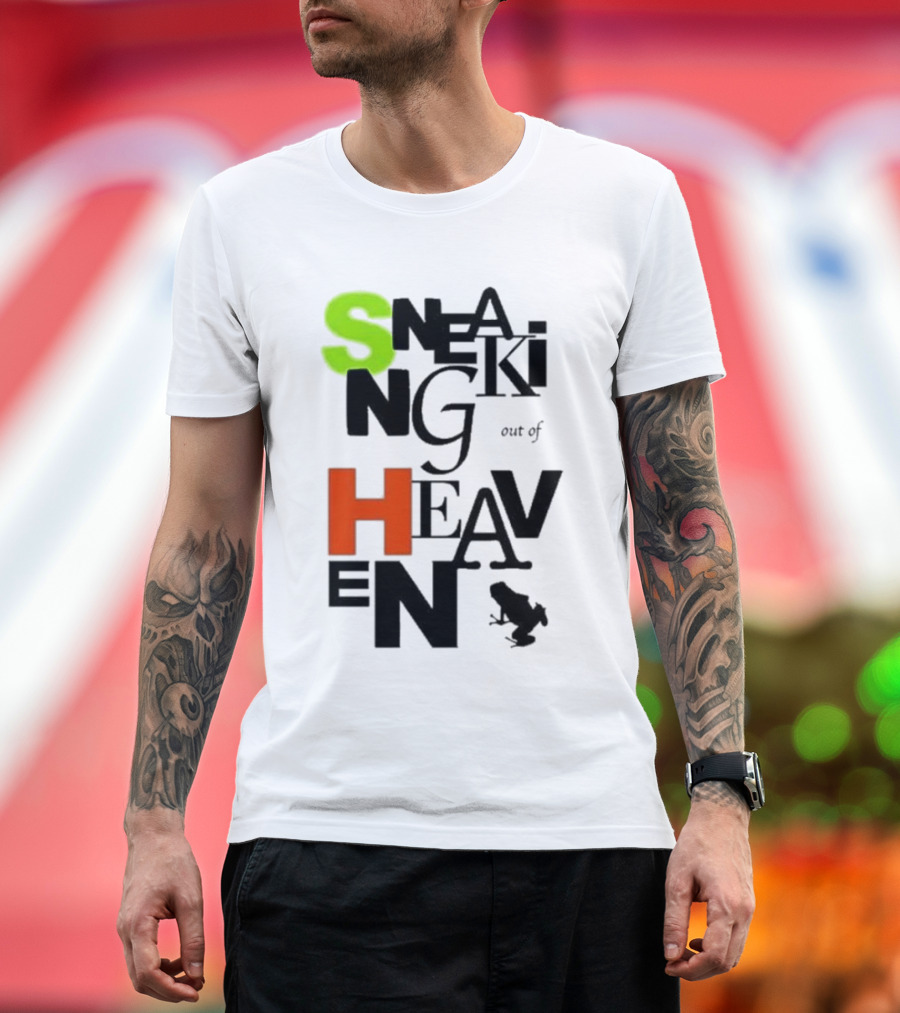 Sneaking Out of Heaven Frog in Neon and Orange Letters T-Shirt