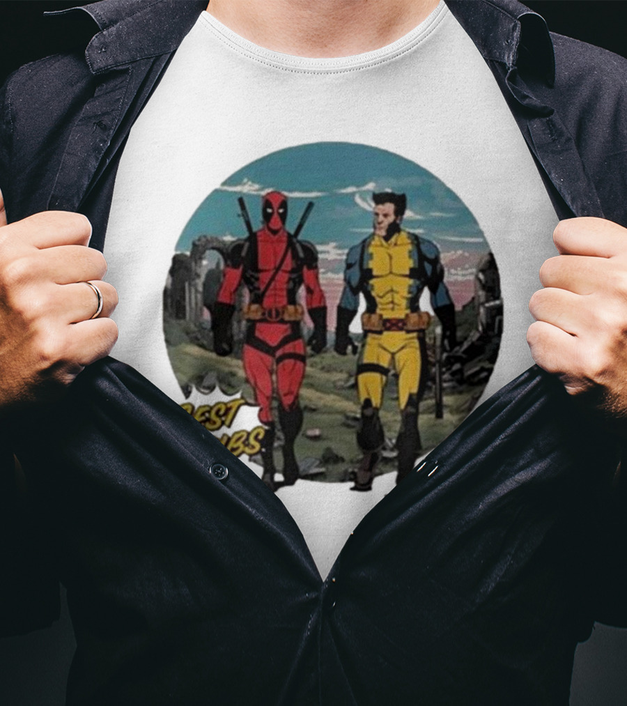 The Streamr Nerdriot Best Bubs Deadpool Wolverine Walking Scene T-Shirt