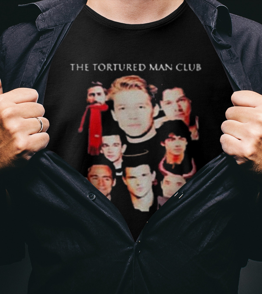 The Tortured Man Club: Collage Of Faces With Red Scarf And Horns T-Shirt