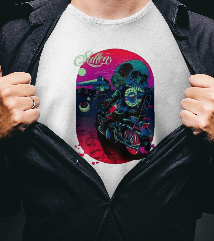 Tkslowskill Sullen Skull Rider Neon Vibes T-Shirt
