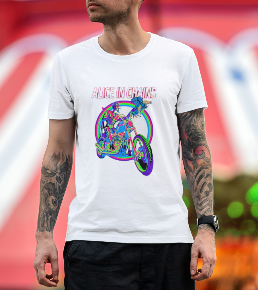 Alice In Chains Psychedelic Devil on Chopper with Bird T-Shirt