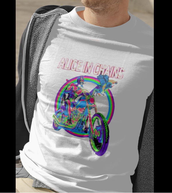 Alice In Chains Psychedelic Devil On Chopper With Bird T-Shirt