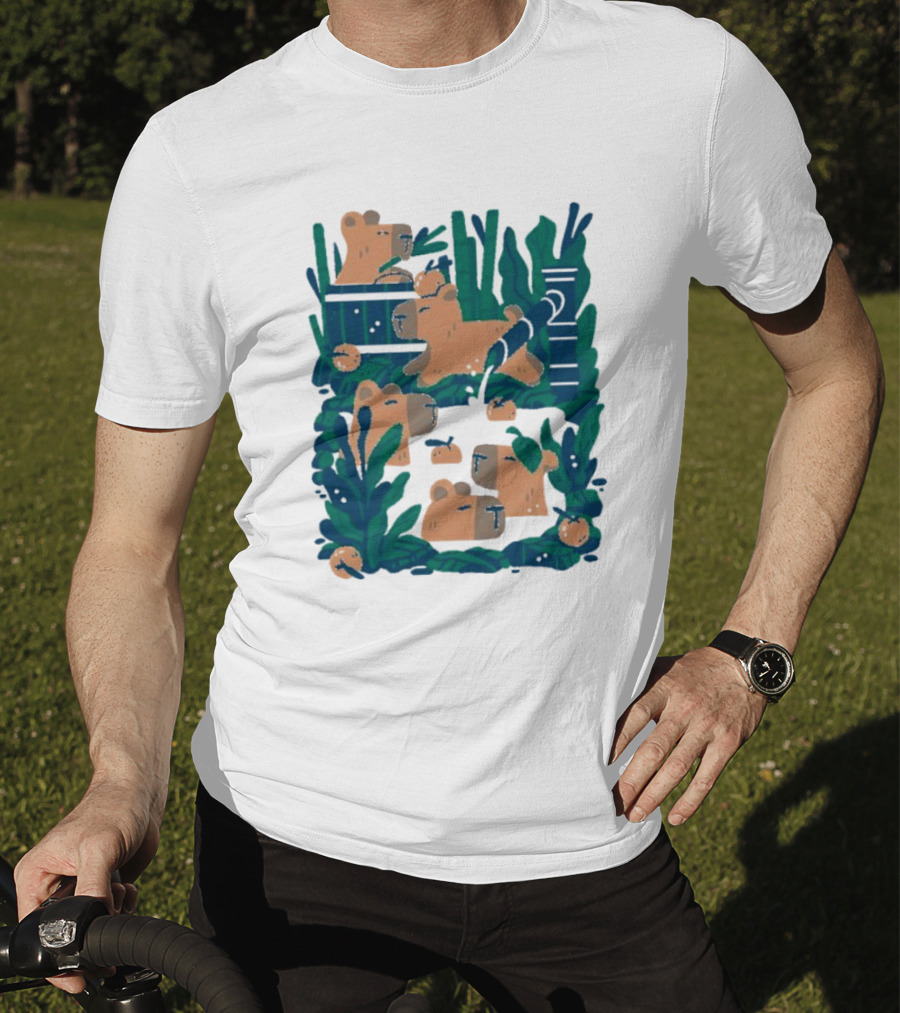 Bamboo Bath Bear Family Relaxing Amidst Greenery T-Shirt