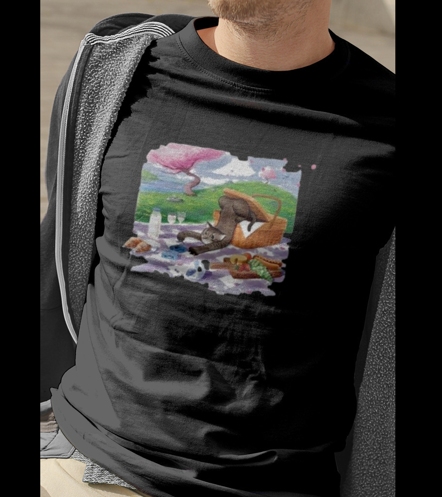 Bim Bim Drew Gooden Picnic Cat Basket Scene T-Shirt