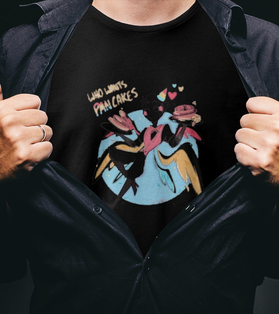 Who Wants Pancakes Pride Rainbow Heart Wings Colorful Character T-Shirt