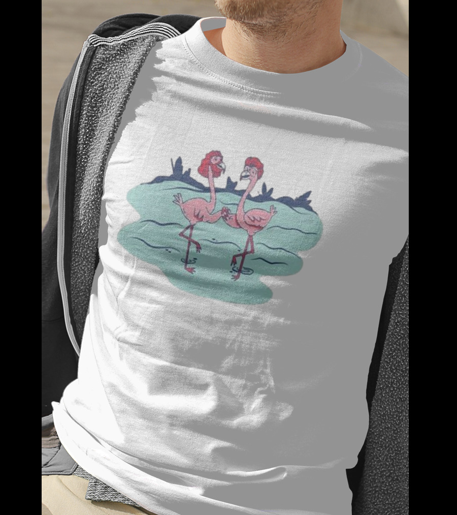 Flamingo Amigos In Blue Water Scene T-Shirt