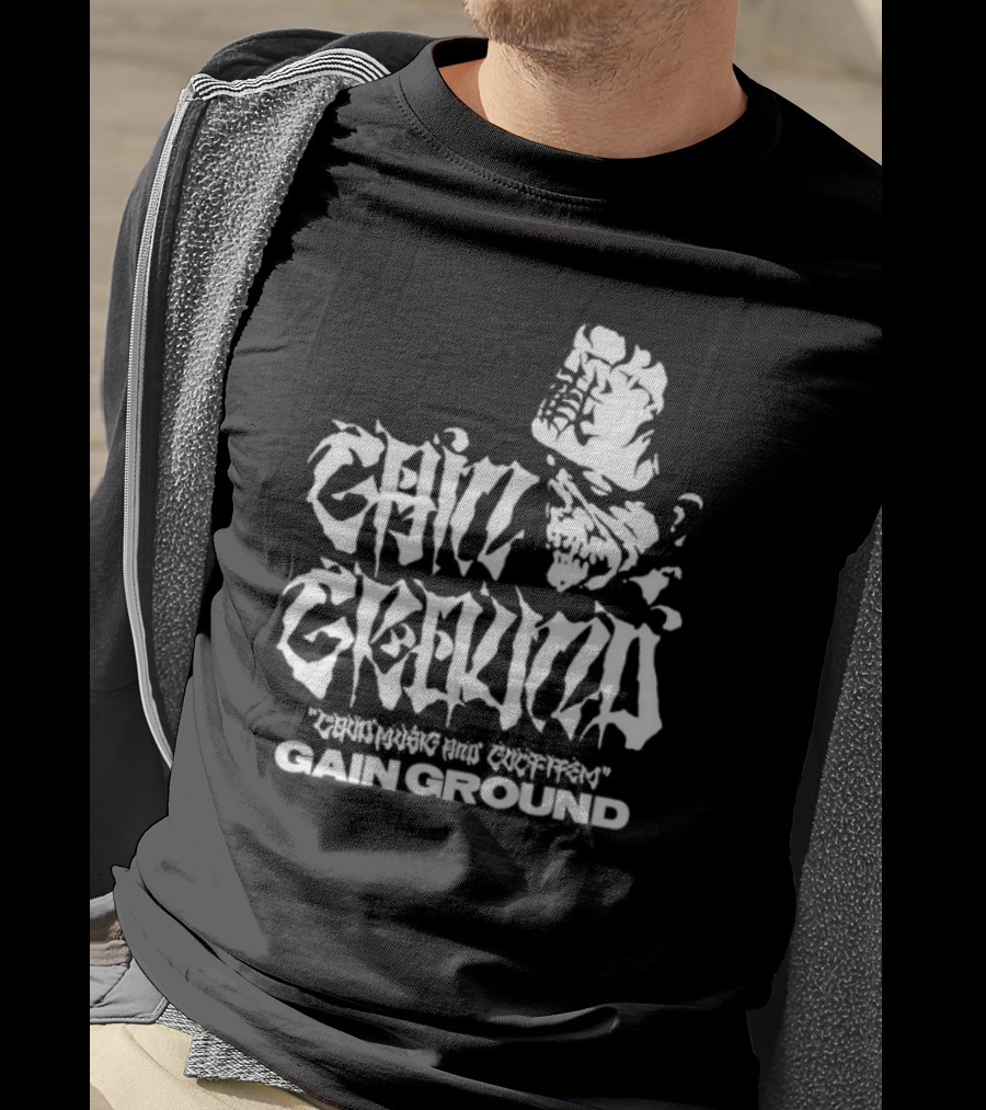 Gain Ground Grinning And Coffin Logo With Skull And Fist T-Shirt