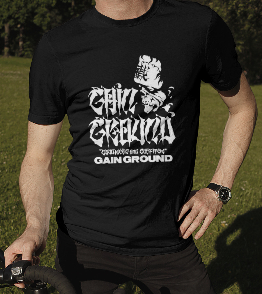 Gain Ground Grinning And Coffin Logo With Skull And Fist T-Shirt