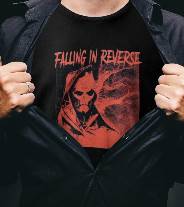 Falling In Reverse Skeleton Reaper Red Tree Background T-Shirt