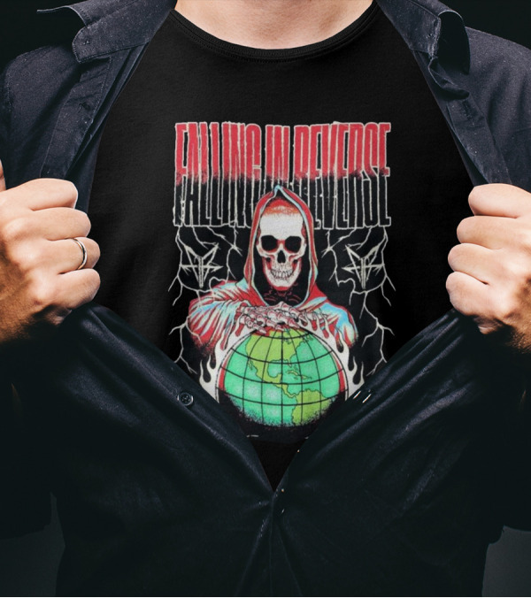 Falling In Reverse Skull Hood Globe T-Shirt
