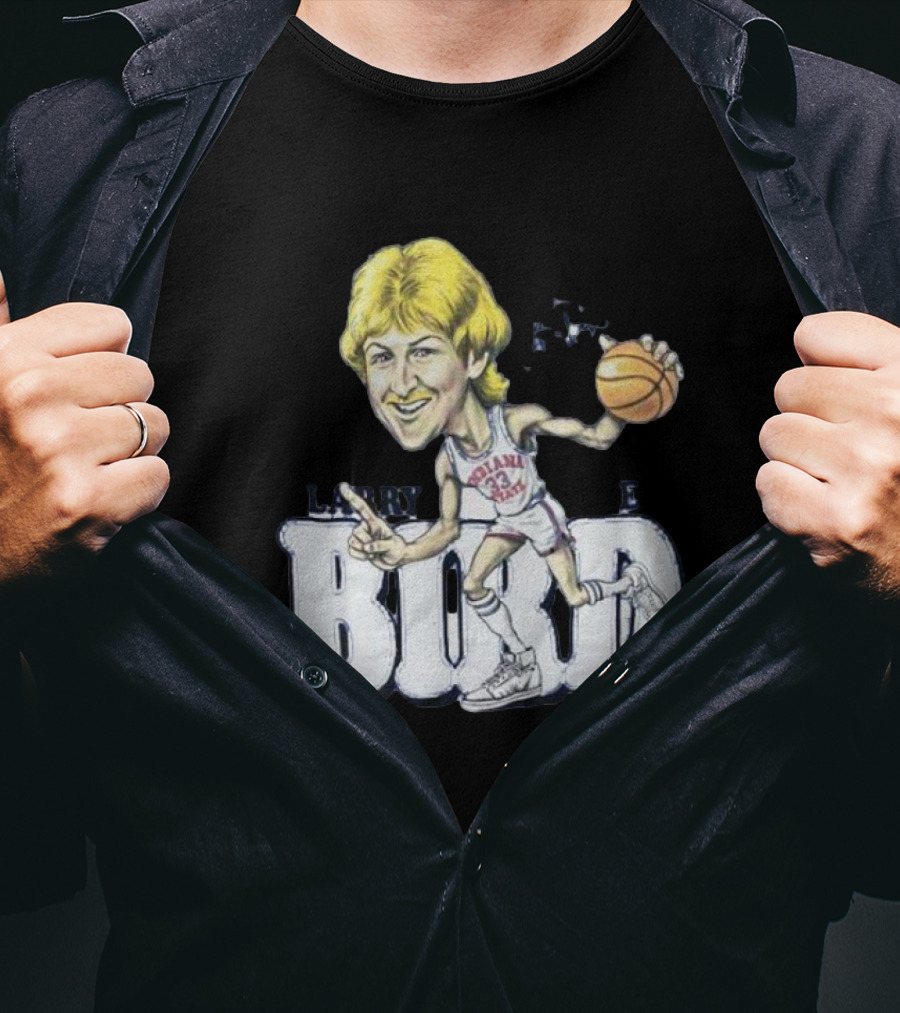 Larry Bird Indiana State Basketball Caricature Signature T-Shirt
