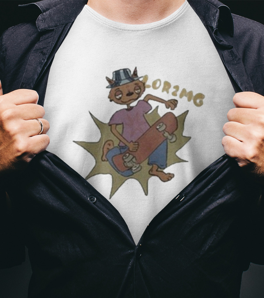 Lor2mg Cartoon Cat Skater In Hat T-Shirt