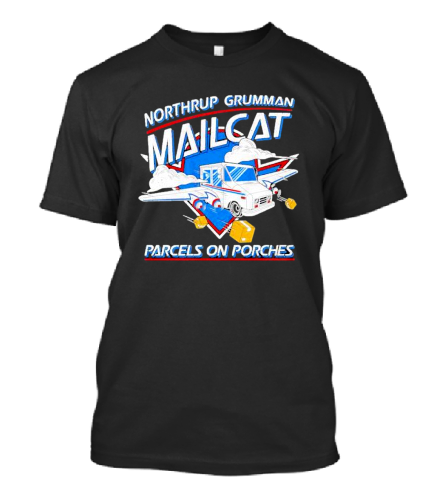 Northrup Grumman Mailcat Parcels On Porches Delivery Truck Clouds T-Shirt