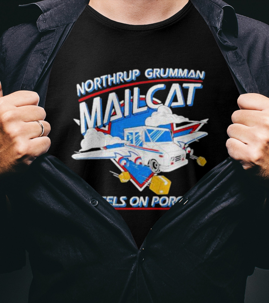 Northrup Grumman Mailcat Parcels On Porches Delivery Truck Clouds T-Shirt