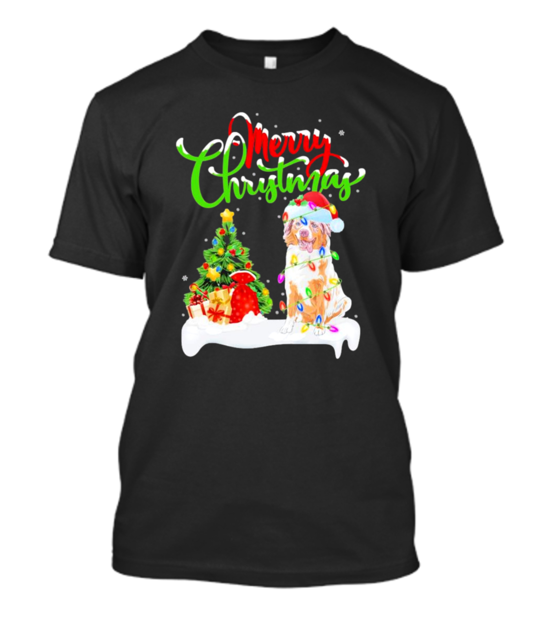 Merry Christmas Santa Australian Shepherd Dog Xmas Decorations T-Shirt