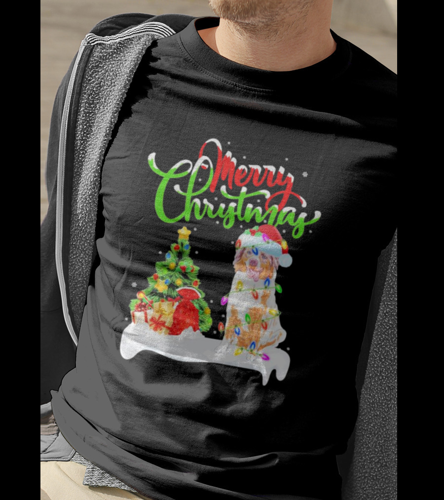 Merry Christmas Santa Australian Shepherd Dog Xmas Decorations T-Shirt