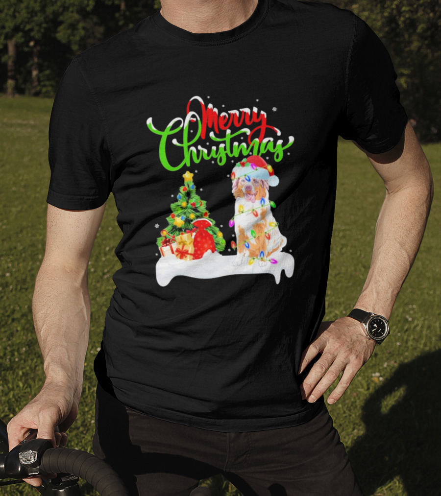 Merry Christmas Santa Australian Shepherd Dog Xmas Decorations T-Shirt