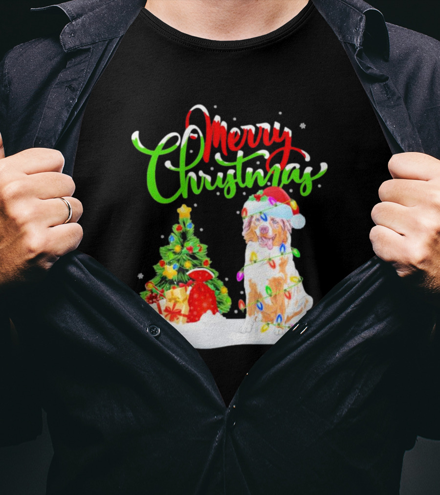 Merry Christmas Santa Australian Shepherd Dog Xmas Decorations T-Shirt