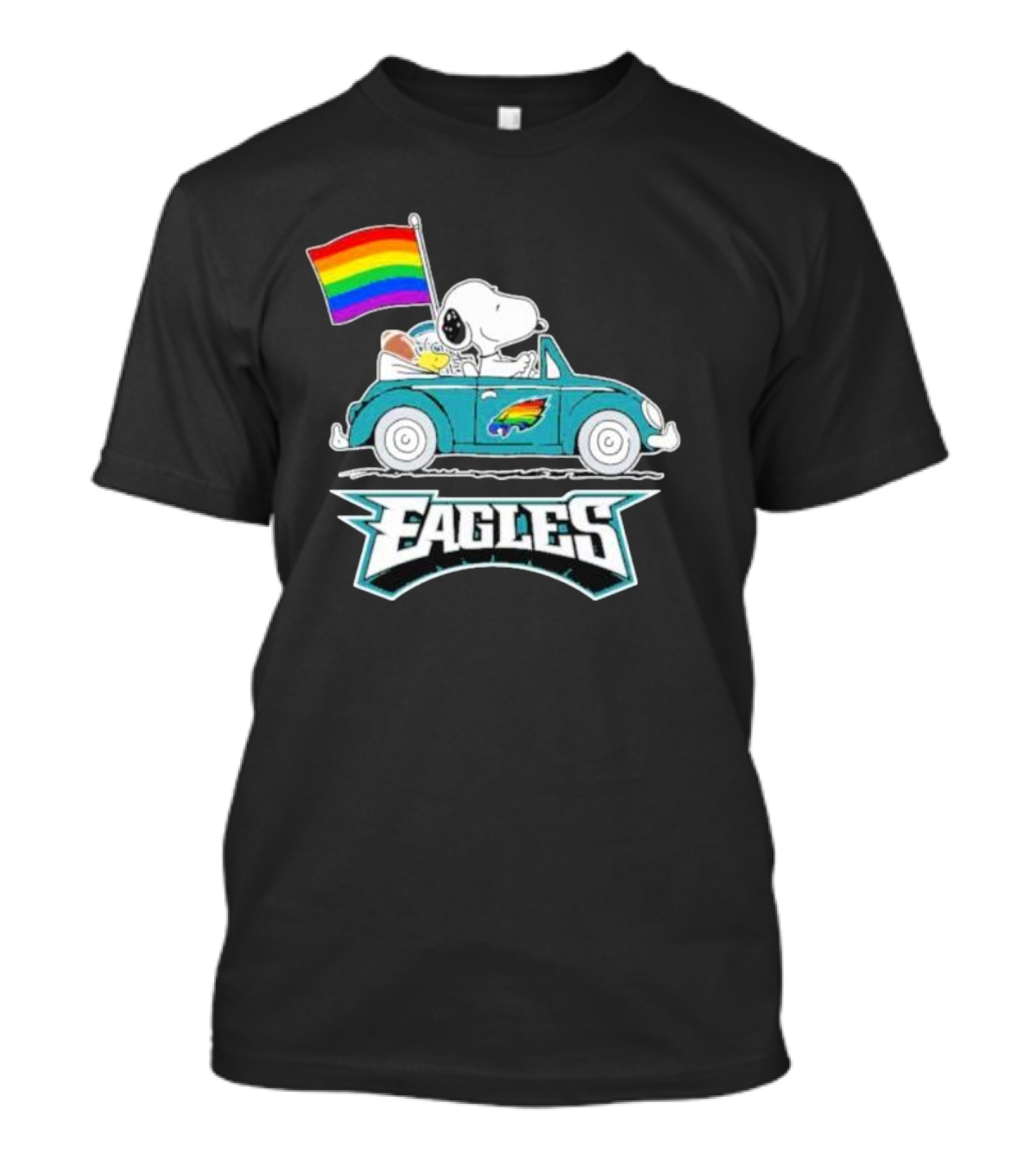 Philadelphia Eagles Pride Month Snoopy And Woodstock Rainbow Flag Parade T-Shirt