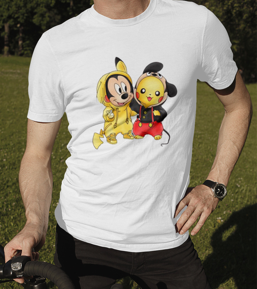Pikachu Pokemon Mickey Mouse Crossover Fan T-Shirt
