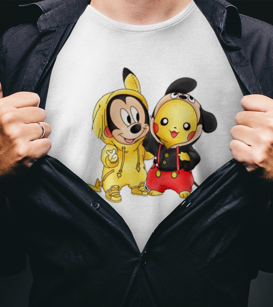Pikachu Pokemon Mickey Mouse Crossover Fan T-Shirt