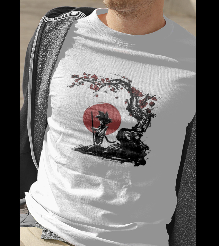 Son Goku Saiyan Solitude Beneath Cherry Blossom And Sun T-Shirt