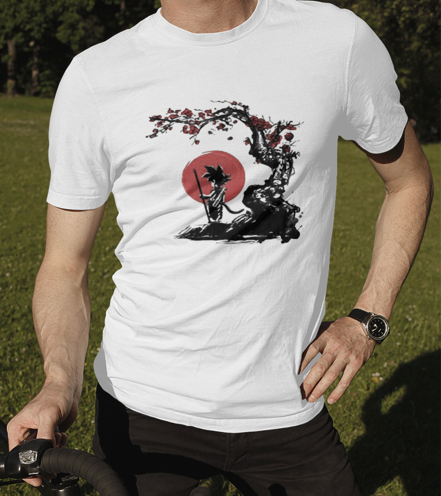 Son Goku Saiyan Solitude Beneath Cherry Blossom And Sun T-Shirt