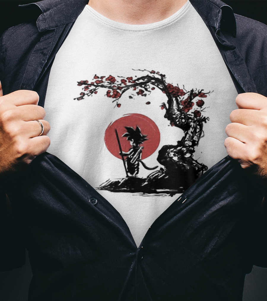 Son Goku Saiyan Solitude Beneath Cherry Blossom And Sun T-Shirt
