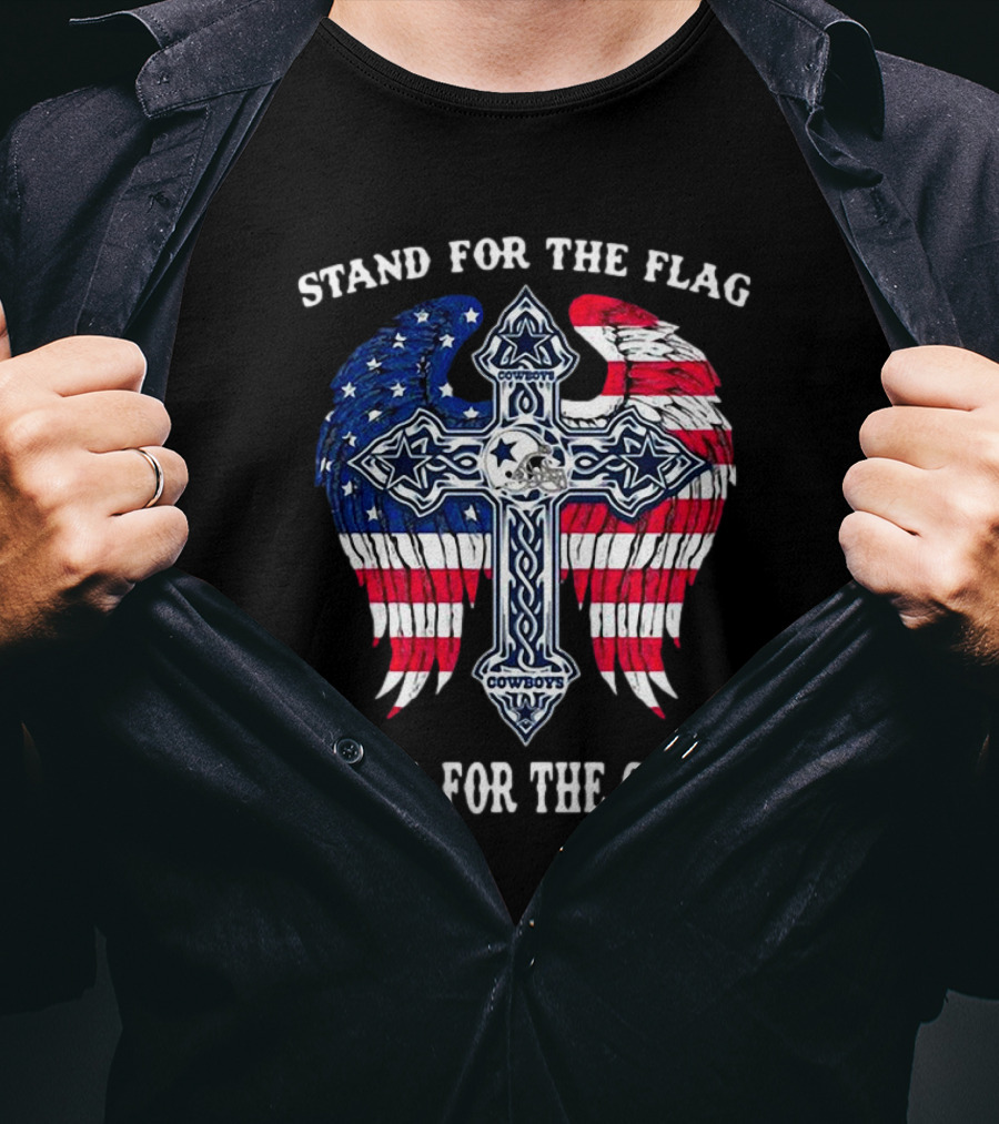 Stand For The Flag Kneel For The Cross Dallas Cowboys American Flag Wings Cross T-Shirt
