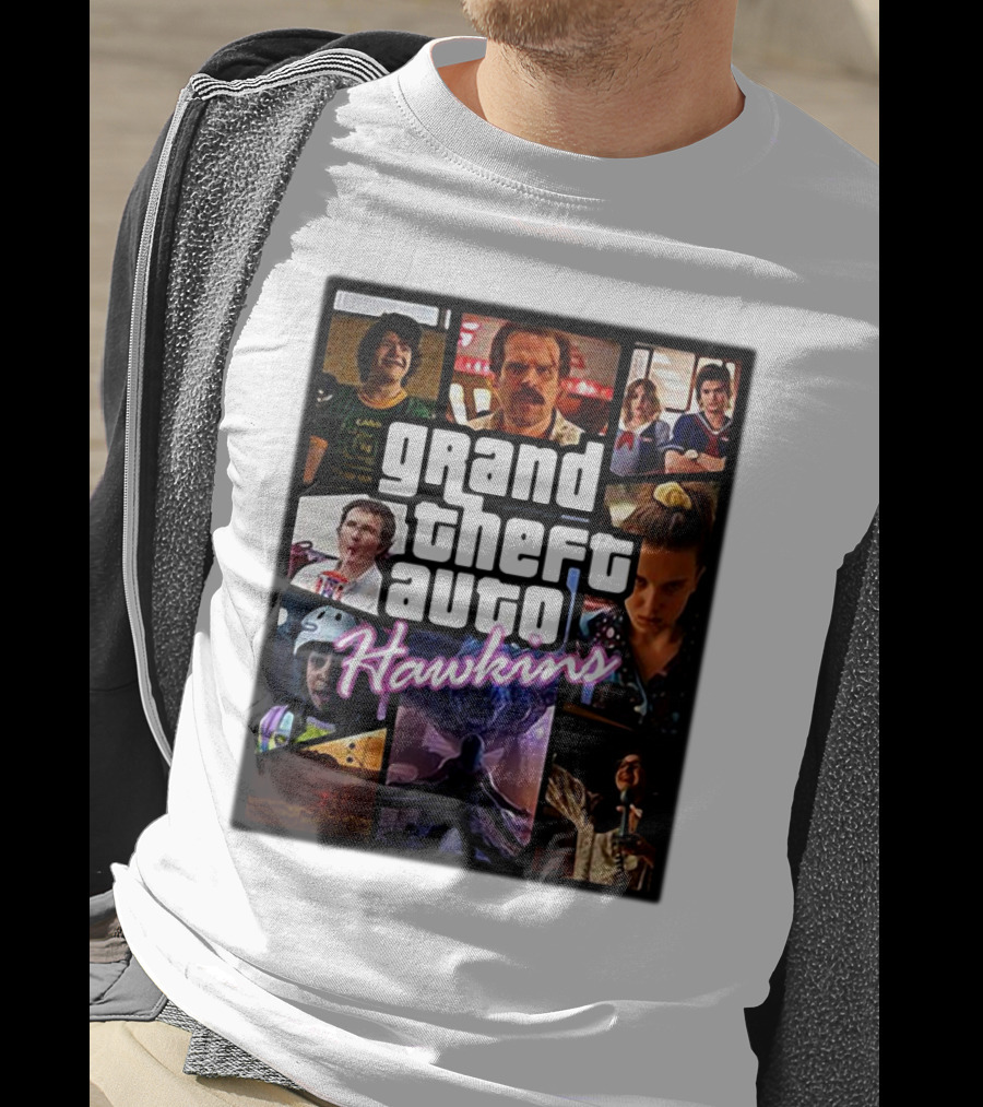 Stranger Things 3 Grand Theft Auto Hawkins Vintage Style Collage T-Shirt
