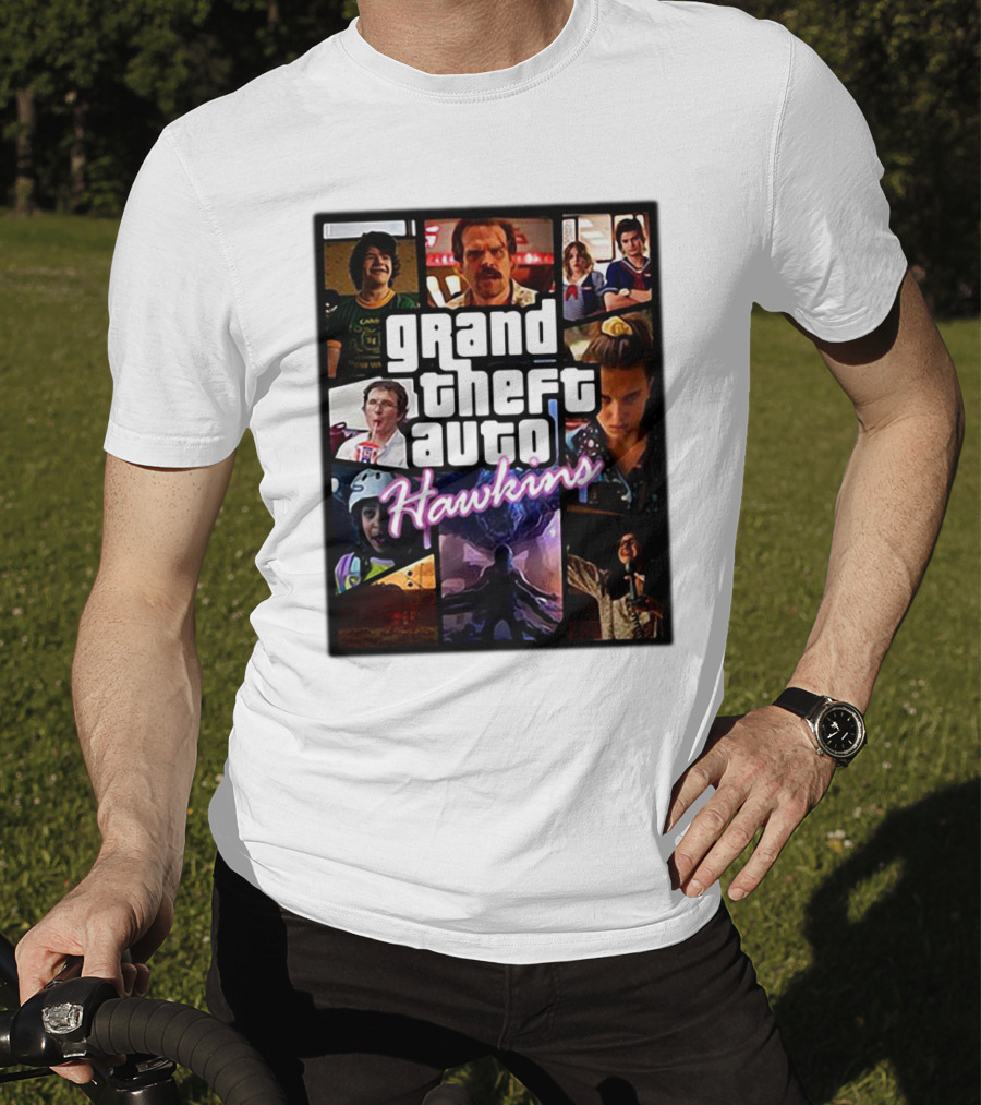Stranger Things 3 Grand Theft Auto Hawkins Vintage Style Collage T-Shirt