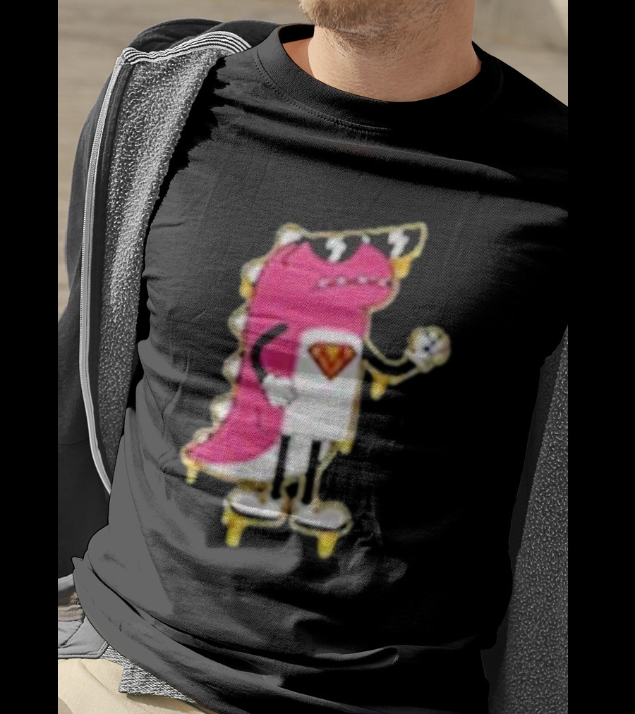 Mikina Mattem Dino Cartoon Character With Sunglasses And Superhero Emblem T-Shirt