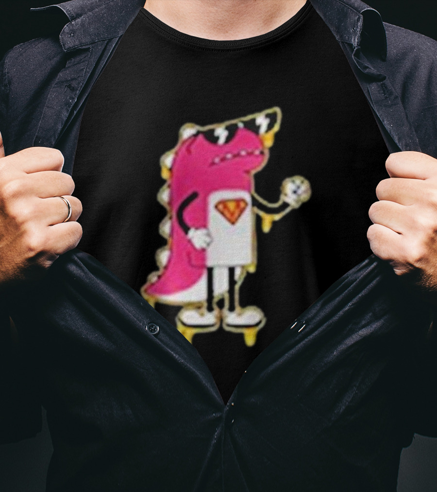 Mikina Mattem Dino Cartoon Character With Sunglasses And Superhero Emblem T-Shirt