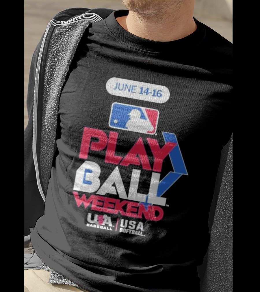 MLB Play Ball Weekend June 14-16 USA Baseball USA Softball T-Shirt