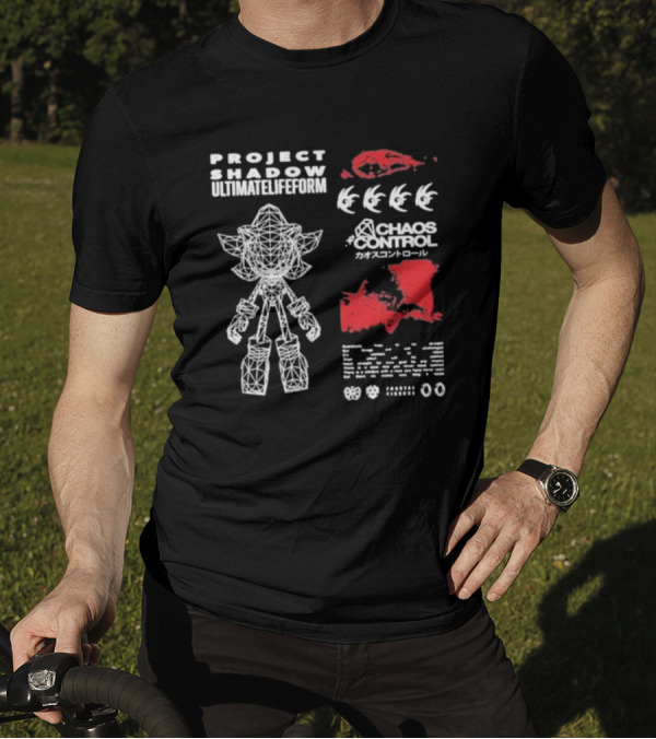Project Shadow Ultimate Lifeform Chaos Control Japanese Text Wireframe Character Red Elements T-Shirt