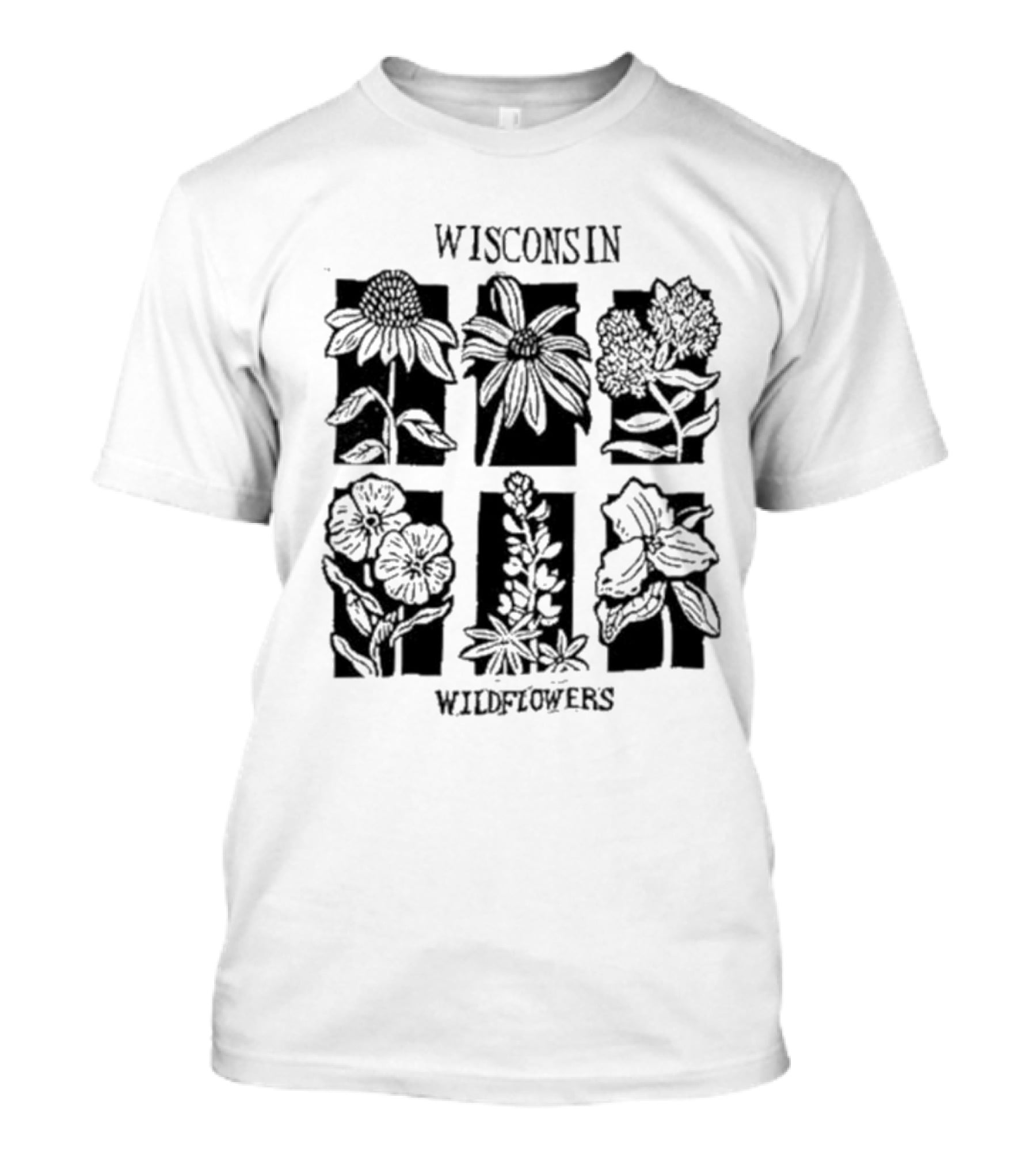 Wisconsin Wildflowers Sunflower Coneflower Milkweed Marigold Lupine Iris T-Shirt