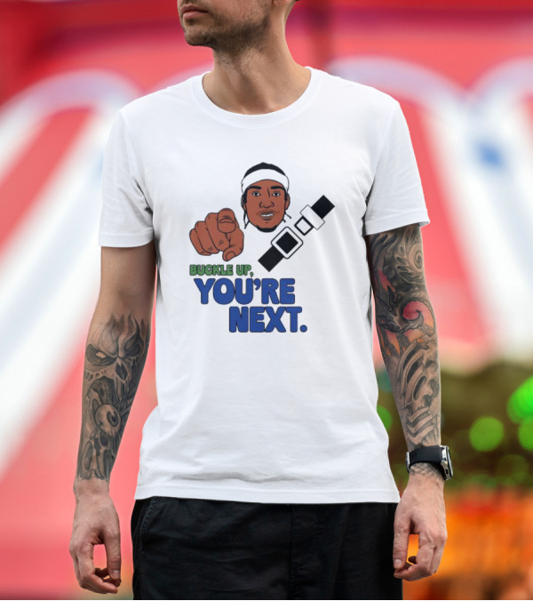 Premium T-Shirt: Buckle Up You’re Next Seatbelt Pointing Man T-Shirt Buckle Up You’re Next Seatbelt Pointing Man T-Shirt