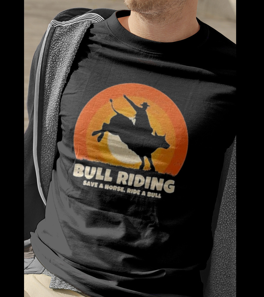 Bull Riding Save A Horse Ride A Bull Sunset Silhouette Cowboy Vintage T-Shirt
